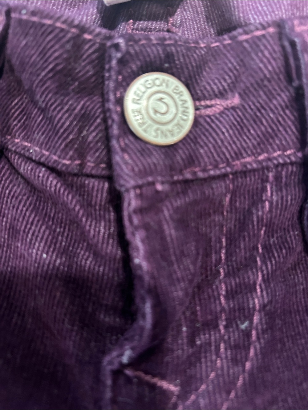 True Religion Plum Purple Low Rise Flap Flare Corduroys - Picture 9 of 12